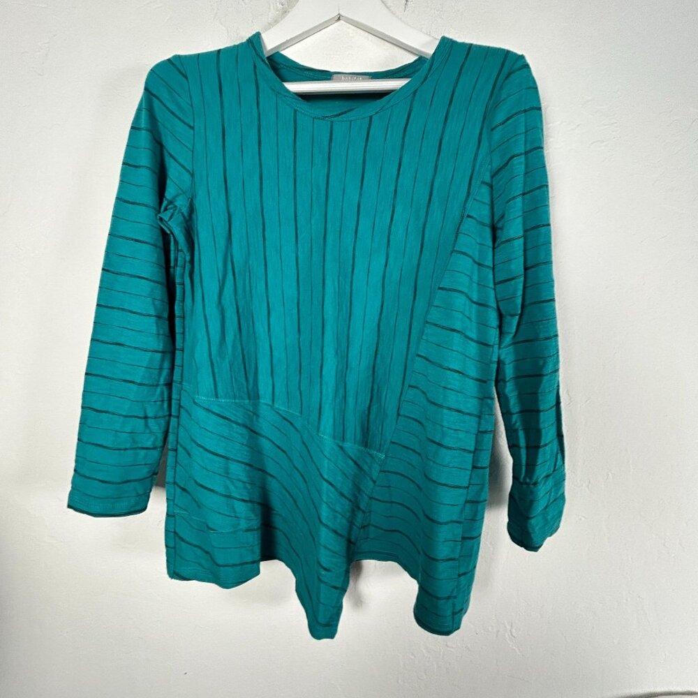 Habitat Women's Angled Seam Tunic Top Small Blue Striped Long Sleeve 100% Cotton